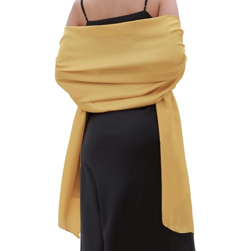 Womens Scarf Pashmina Shawls and Wraps for Evening Dresses Like Chiffon Silk Scarf for Bridal Weddings Yellow-3