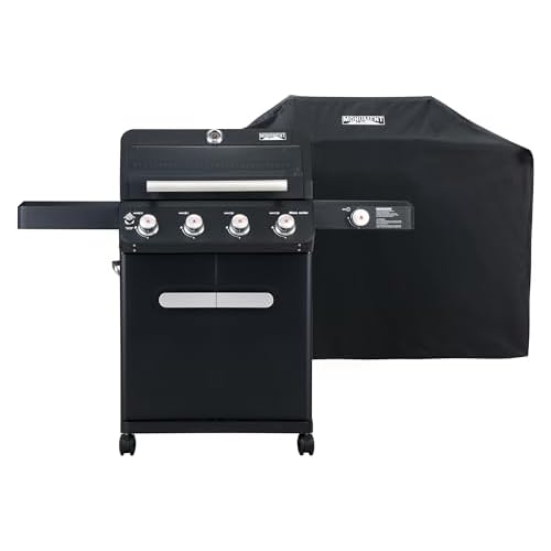 Monument Grills Outdoor Barbecue Stainless Steel 4 Burner Propane Gas Grill, 52,000 BTU Patio Garden Barbecue Grill with Side Burner and Knob Controls