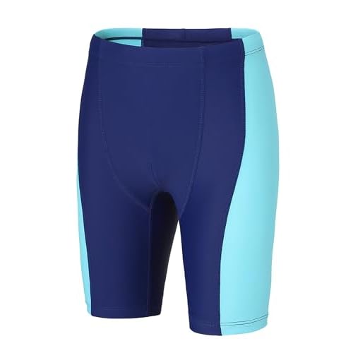 EXARUS Boys Swim Jammers Youth Swimming Shorts Quick Dry Athletic with Drawstring Kids Swimsuits UPF 50+ 8 Years Denim Blue-Light Blue 02