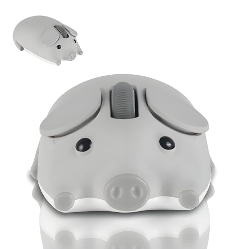 Cute Pig Design Wireless Mouse - Dual Mode Bluetooth & USB, Silent Operation, Ergonomic, Ideal for Laptops & PCs, for Animal Lovers and Family (Gray)