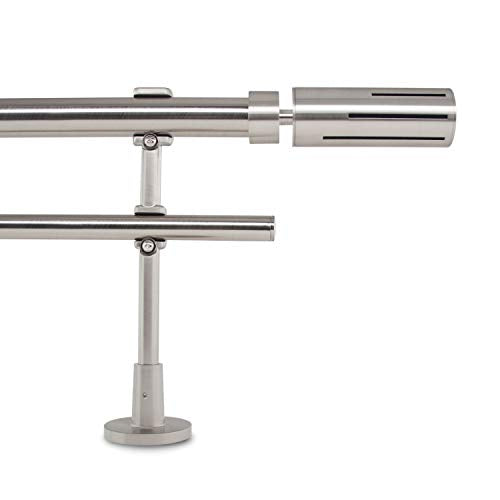 Adjustable Double Curtain Rod, 66-120 Inch, 1.1 Inch Diameter, Brushed Nickel Finish, Wall Mount, Shooting Star Finials Shooting Star 66"-120", DIA 1.