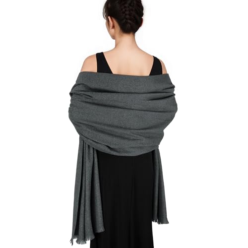 SWAT PANY Pashmina shawls and wraps for Evening Dresses Scarf for Women Winter Shawl Wraps for Women Weedings Dark Grey