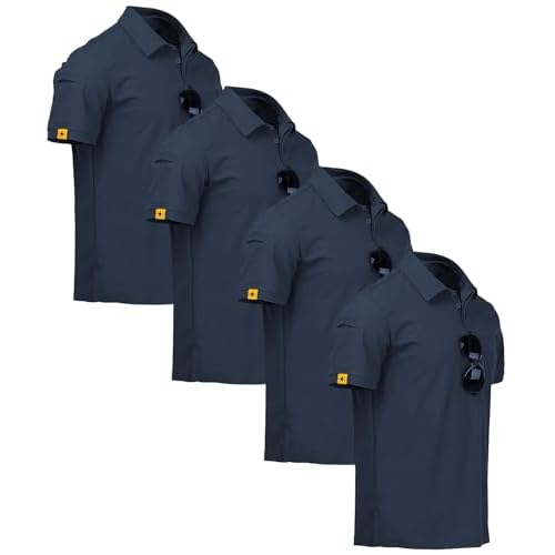 ZITY 4 Pack Mens Polo Shirt Short Sleeve Sports Golf Tennis T-Shirt Athletic Collared Tactical Shirts Medium Navy