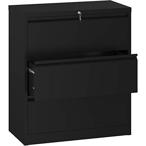 YITAHOME 3 Drawer Lateral File Cabinet with Lock, Metal Stainless Steel Wide Lateral Filing Cabinet for Legal-Letter A4 Size, Office Organizer Storage