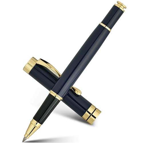 BEILUNER Ballpoint Pens, Stunning Blue Chrome Metal Pen with Golden Trim, Best Ball Pen Gift Set for Men & Women, Graduation, Executive, Office, Nice