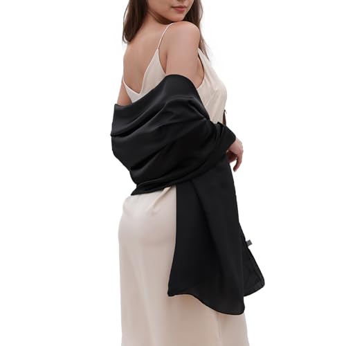 Womens Scarf Pashmina Shawls and Wraps for Evening Dresses Like Chiffon Silk Scarf for Bridal Weddings Black