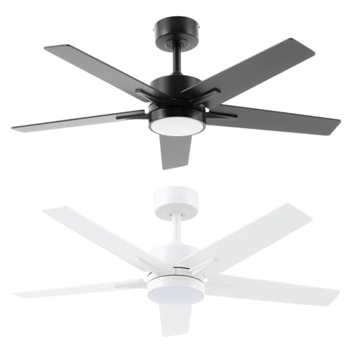 Ceiling Fan 42'' with Light: Matte Black&White Fans with Remote Control - Quiet Reversible DC Motor - Light Memory Function & 3CCT Dimmable for Bedroo