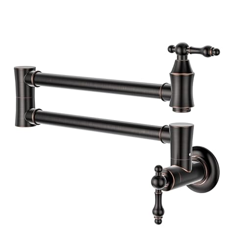 Pot Filler Oil Rubbed Bronze, ARCORA Traditional Pot Filler Wall Mount Stove Faucet 2 Handle with Double Joint Swing Arms Brass Pot Faucet