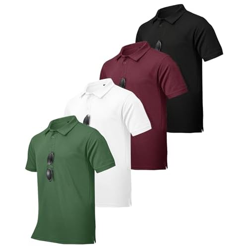ZITY 4 Pack Men's Polo Shirt Short Sleeve Athletic Performance Tactical Shirts for Men Outdoor Sport Work T-Shirt 3X-Large White Black Green Red