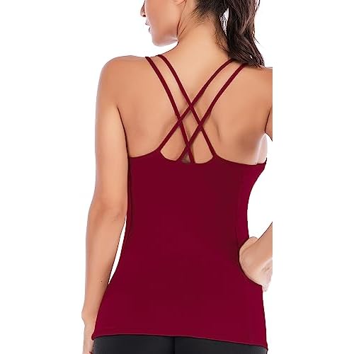 RUNNING GIRL Yoga Tank Tops for Women Built in Shelf Bra B-C Cups Strappy Back Activewear Workout Compression Tops C-red Small