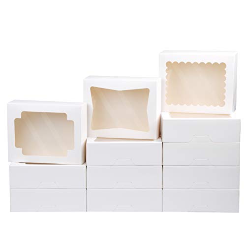 Cookie Boxes Bakery Boxes with Window 8x6.5x2.5 Inches Auto-Popup Treat Pastry Boxes for Gift Giving(24pack,White)