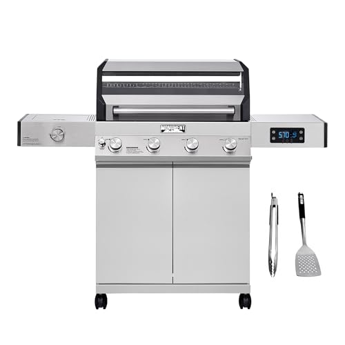 Monument Grills Denali D405 4-Burner Liquid Propane Gas Smart BBQ Grill Stainless Steel with Barbecue Tool Set - Spatula & Tongs (2 items) D405 with B