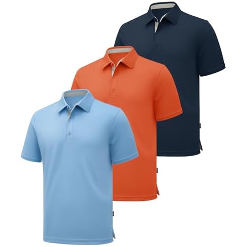ZITY 3 Pack Polo Shirts for Men Short Sleeve Moisture Wicking T Shirt Business Casual Mens Golf Shirts Collared T-Shirts Blue Orange Navy X-Large