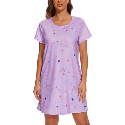 YIJIU Womens Nightgowns Short Sleeve Printed Nightshirts Casual Sleepwear Soft Sleepdress S-3XL