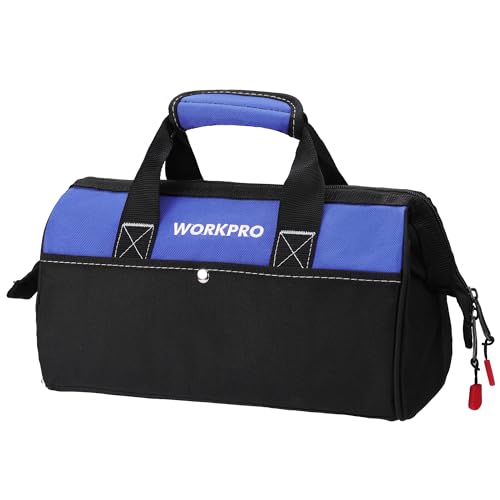 WORKPRO 13-inch Tool Bag, Wide Mouth Tool Tote Bag with Inside Pockets for Tool Storage Blue
