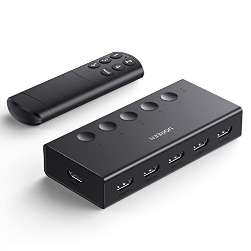 UGREEN HDMI Switch 5 in 1out HDMI Splitter 4K@60Hz Unterstützung 3D-CEC-HDR-HDCP 2.2 Kompatibel mit PS5-4, Xbox, Apple TV, Skybox, Blu-Ray, HDTV, Mon