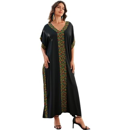 Women's Embroidery Swimsuit Cover Ups Beach Cover Up Caftan Plus Size Vneck Rainbow Ethnic Print Kaftan Batwing One Size 23085-0