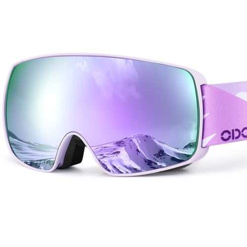 Odoland Gafas de esquí Máscara de snowboard para niños, Anti-UV400, antiniebla, cortavientos, gafas de protección con gran lente OTG esférica imp