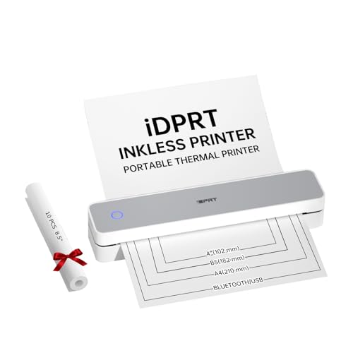 iDPRT MT610 Portable Thermal Printer for Travel,203DPI Wireless Bluetooth Small Printers Support 8.5x11 US Letter&A4 A5 Thermal Paper,Compatible with