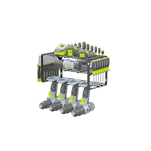 WORKPRO Power Tool Organizer, Wall Mounted Power Tool Holder, 3-Tiers Storage Rack for Cordless Drill Storage, 150 LBS Load Capacity for Garage, Wareh