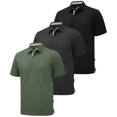 ZITY 3 Pack Polo Shirts for Men Short Sleeve Moisture Wicking T Shirt Business Casual Mens Golf Shirts Collared T-Shirts Black Grey Green 3X-Large