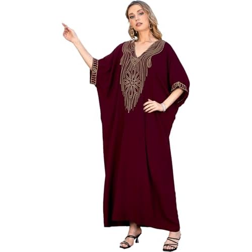 Women's Embroidery Swimsuit Cover Ups Beach Cover Up Caftan Plus Size Vneck Rainbow Ethnic Print Kaftan Batwing One Size 23157-0