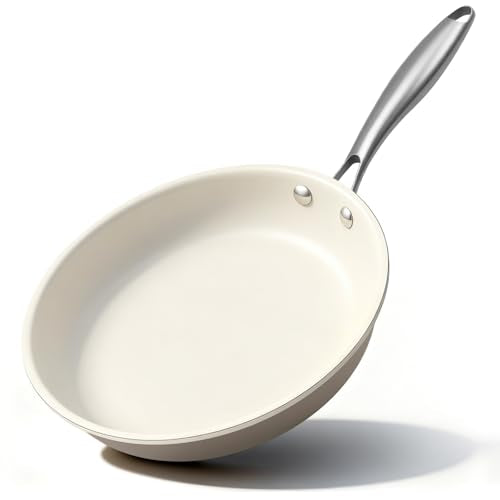 8.5 Inch Ceramic Nonstick Frying Pan Skillet - PFAS-Free, Non-Toxic, Oven Safe & Induction Ready, Aluminum Cookware with Stainless Steel Handle