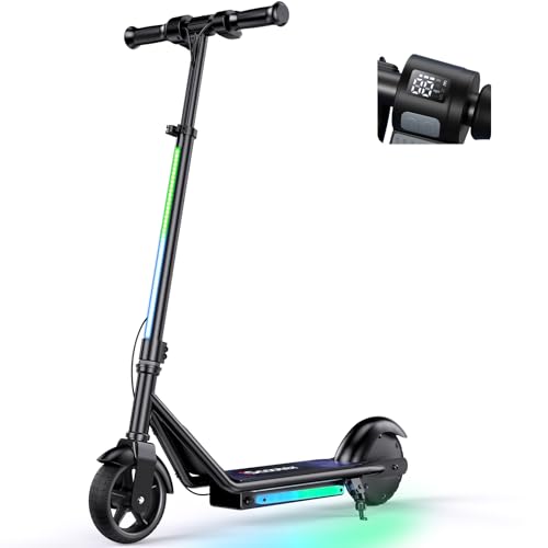 iScooter IK3-IK3Pro Electric Scooter for Kids Aged 6-12, LED Display, 3 Speeds, 3 Heights (IK3Pro), Magnetic Charging, 150W Motor, Colorful Lights Bla