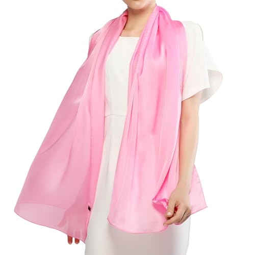 RIIQIICHY Women Shawls and Wraps for Evening Dresses Like Chiffon Silk Scarf Formal Silky Pashmina Shawls for Weddings Pink