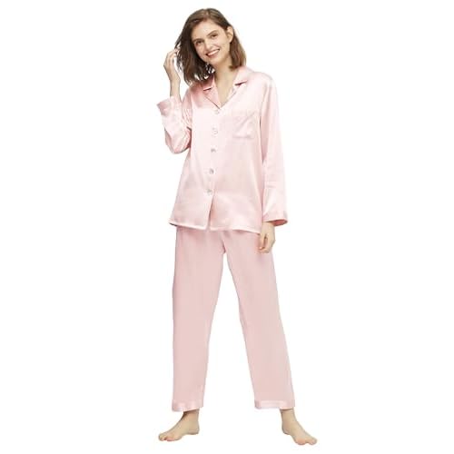 LilySilk Silk Pajama Set for Women 100% Real Mulberry Silk Sleepwear Light Pink Small
