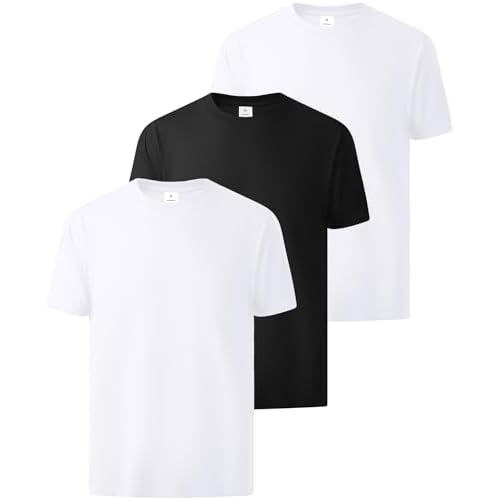 ZITY 3 Pack Men's T-Shirts Cotton Crew Neck Oversized Basic Tee Short Sleeve Soft Casual Shirts Summer Tops Black*1+white*2（regular Fit） 3X-Large