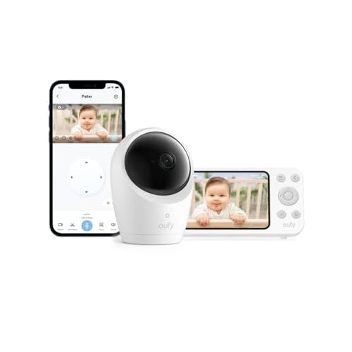 eufy Baby Monitor E20, 2K Resolution, 5'' 720p Display, Hybrid Connection, Wi-Fi & No Wi-Fi Control, Pan-Tilt, 4× Zoom, Night Vision, Built-in Batter