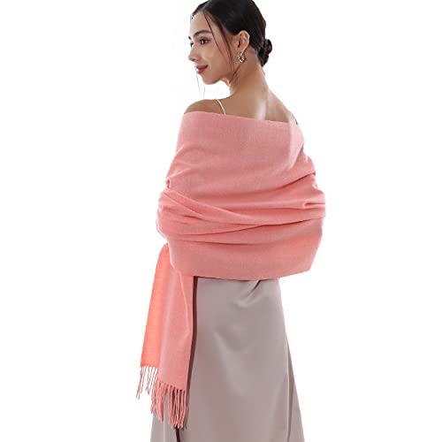 RIIQIICHY Winter Scarfs for Women Pashmina Shawls Wraps for Evening Dresses Large Warm Soft Scarves Coral