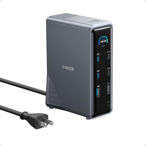 Anker Prime Docking Station, 14-Port with 160W Max Output, 10Gbps Fast Data Transfer, Real-Time Smart Interface, Audio and Ethernet Ports, Dual 4K Dis