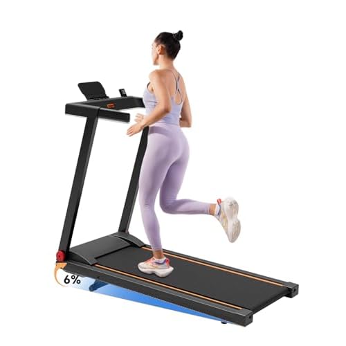 DeerRun Treadmills for Home with Incline and Handles, 3.0 HP Foldable Treadmill for Small Spaces, Folding Running Machine with Smart APP Black Orange