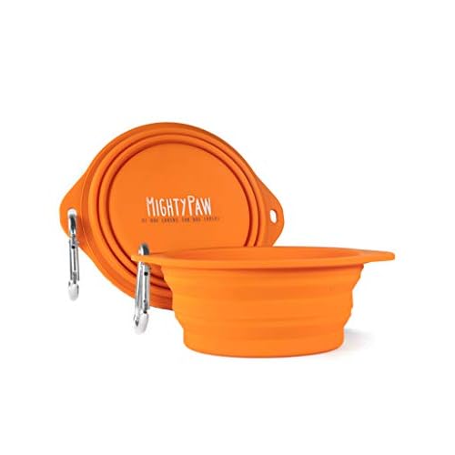 Mighty Paw Collapsible Travel Dog Bowl Set - Silicone Food and Water Bowls - Bonus Carabiner Clip - Ideal Hiking - Camping - Walking - Lightweight - L