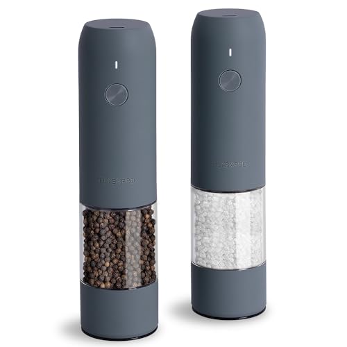 Electric Salt and Pepper Grinder Set with USB Rechargeable, Automatic One Hand Operation with Adjustable Coarseness, Pepper Mill Grinder Refillable wi