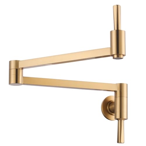 WOWOW Pot Filler Folding Faucet Brass Pot Filler Faucet Wall Mount Brushed Gold Kitchen Faucet Rotatable Dual Joint Swing Arm Pot Filler Copper Commer