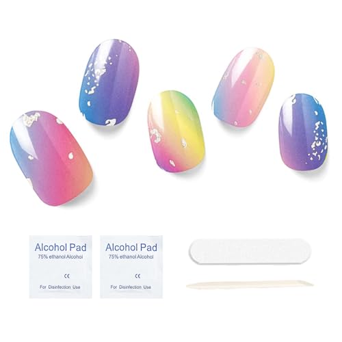 Semi Cured Gel Nail Strips, 20 pcs Gel Nail Stikers, Gel Nail Wraps Semi Cured, Salon-Quality, 2 Weeks Long Lasting Sparkling Nebule