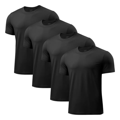 Arjen Kroos Men's Quick Dry Gym T-Shirts Multipack Workout Short Sleeve Shirts Athletic Running Undershirts Black*4 Large