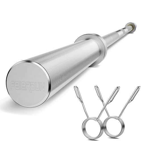 FEIERDUN Olympic Barbell 4ft-5ft-7ft Barbell EZ Curl Bar, Suitable for 2-Inch Weight Plates Silver 7FT 51LBS
