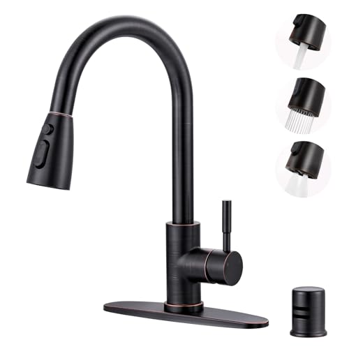 Kitchen Faucet with Air Gap: WOWOW Stainless Steel Kitchen Sink Faucet and Dishwasher Air Gap Kits for Kitchen Sink 2 or 4 Hole, Oil Rubbed Bronze Kit