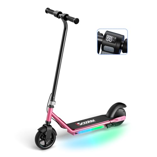 iScooter IK3-IK3Pro Electric Scooter for Kids Aged 6-12, LED Display, 3 Speeds, 3 Heights (IK3Pro), Magnetic Charging, 150W Motor, Colorful Lights Pin