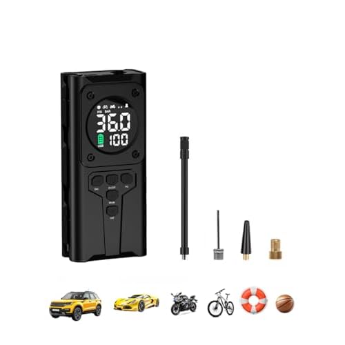 YANTU Metal-Cylinder Cordless Tire Inflator Portable Air Compressor for Car, Rechargeable Air Pump for Car Tires with Pressure Gauge, LED Light & Powe