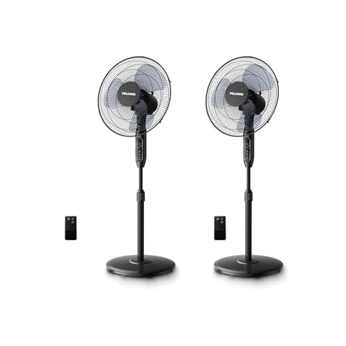 PELONIS 16'' Oscillating Pedestal Standing Fan with Remote Control 2 Packs, 3 Speeds Settings 7H Timer Ultra Quiet Adjustable Heights for Bedroom, Liv