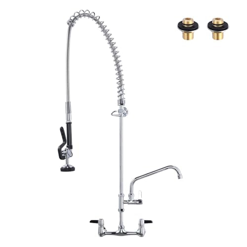 Commercial Kitchen Faucet Wall Mount: ARCORA 43" Height Commercial Sink Faucet with Sprayer 8'' Center Compartment Sink Faucet with 10" Add-on Swing S
