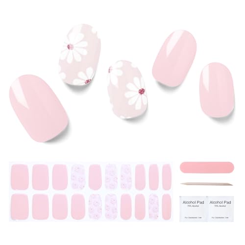 Semi Cured Gel Nail Strips, 20 pcs Stikers, Wraps, Salon-Quality, 2 Weeks Long Lasting, Jasmine Breeze Pink