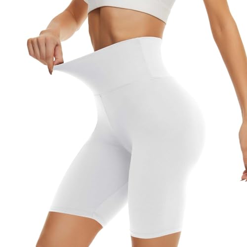 CAMPSNAIL Workout Biker Shorts Women - 3"-5"-8" High Waisted Tummy Control Spandex Booty Volleyball Shorts for Yoga Dance 8 IN Large-X-Large White