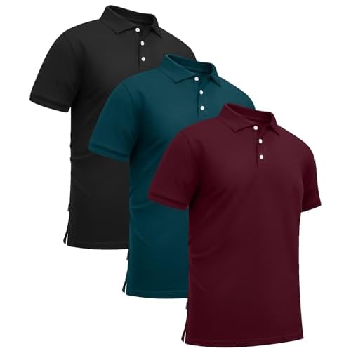 ZITY 3 Pack Mens Polo Shirts Short Sleeve Sports Moisture-Wicking Golf Shirt Business Causal Summer Tops Wine Red+dark Teal Blue+black 3X-Large