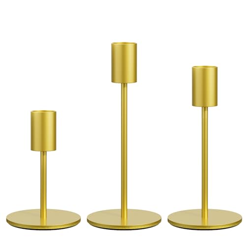 FSyueyun Gold Candle Holder Taper Candle Holders, Set of 3 Candle Stick Holders Decor for Mantel Table Centerpiece, Used for Wedding, Dinning, Housewa